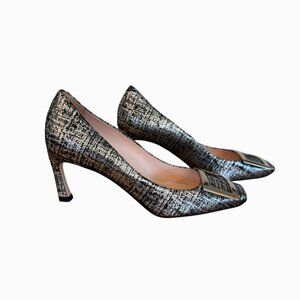 NEW - ROGER VIVIER Belle Vivier Silver/Black Size 37 (Size 6.5)